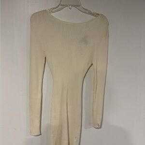 Cream Ribbed Long Sleeve Dress